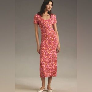 Mac Duggal Short-Sleeve Scoop-Neck Knit Midi Dress Spring Vibrant Vacation Pink